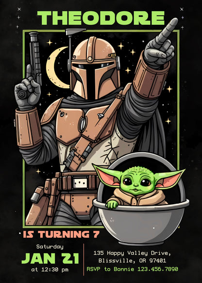 The Mandalorian Star Wars Grogu customizable invitation template | Share or Print | boy | DS982