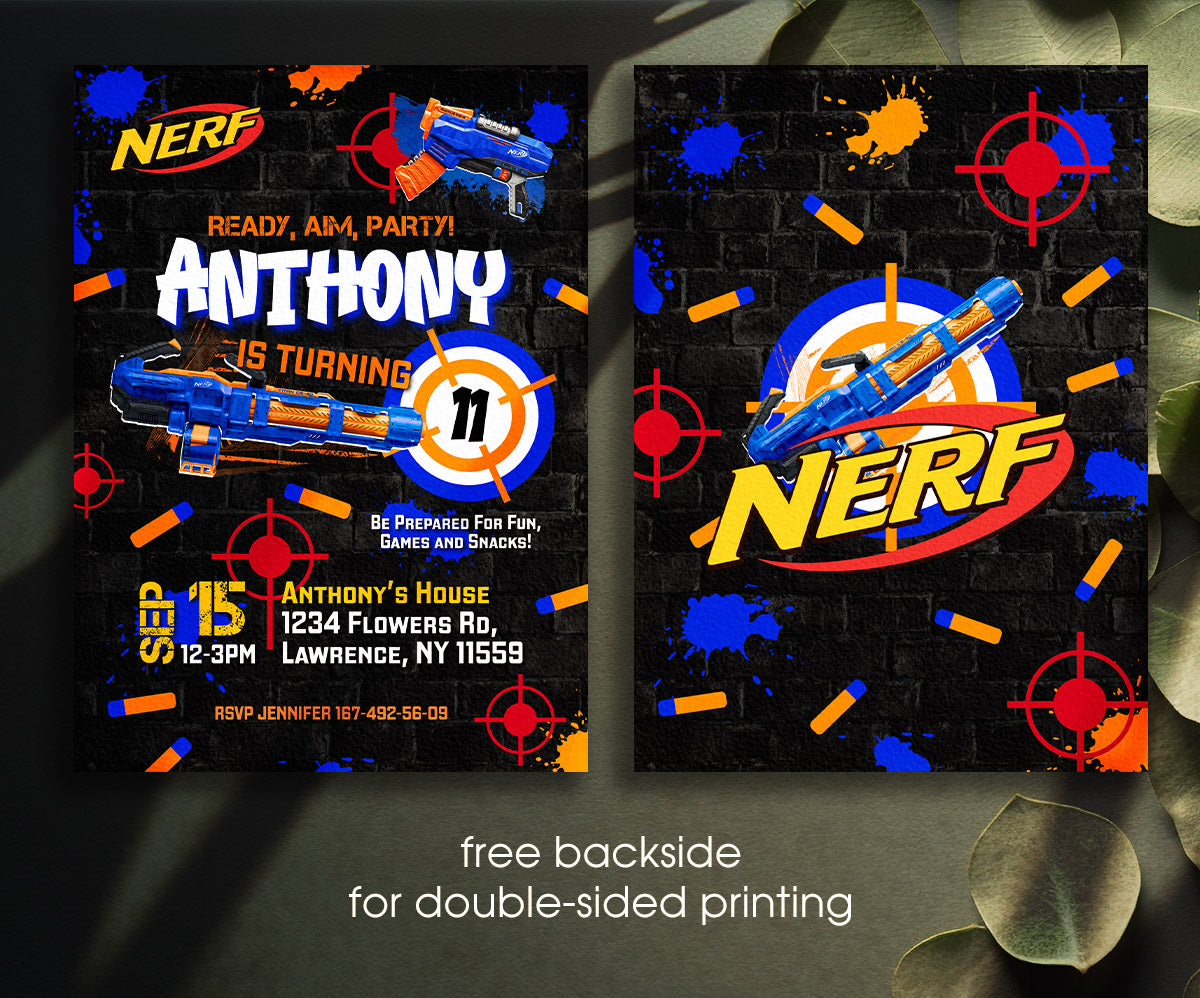 NERF Dart Wars customizable invitation template | Share or Print | boy | QX390