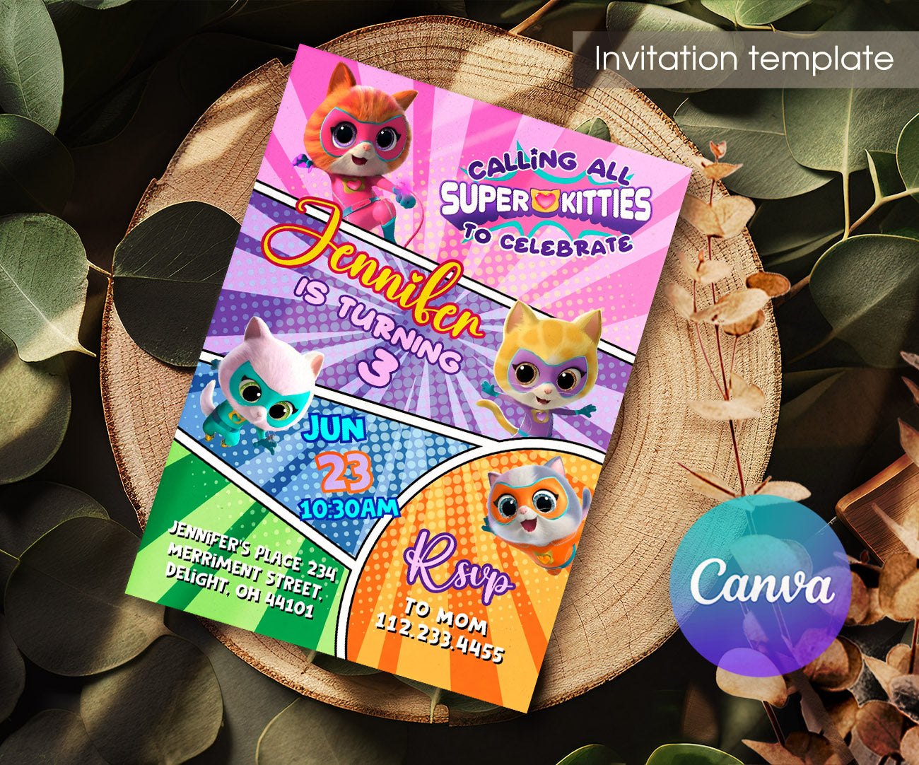 SuperKitties customizable invitation template | Share or Print | DB238