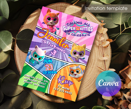 SuperKitties customizable invitation template | Share or Print | DB238