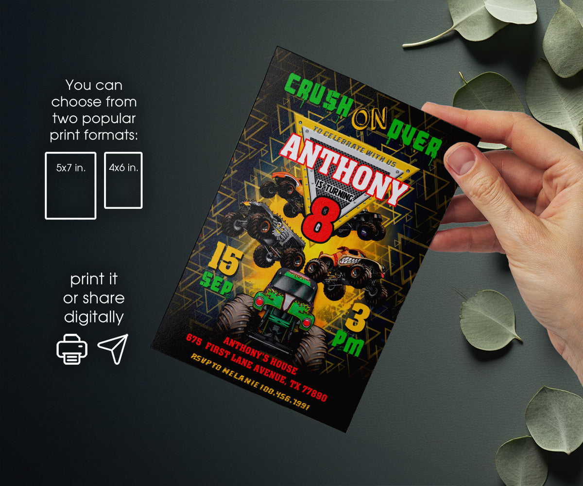Monster Jam  Monster Truck customizable invitation template | Share or Print | boy | JY199