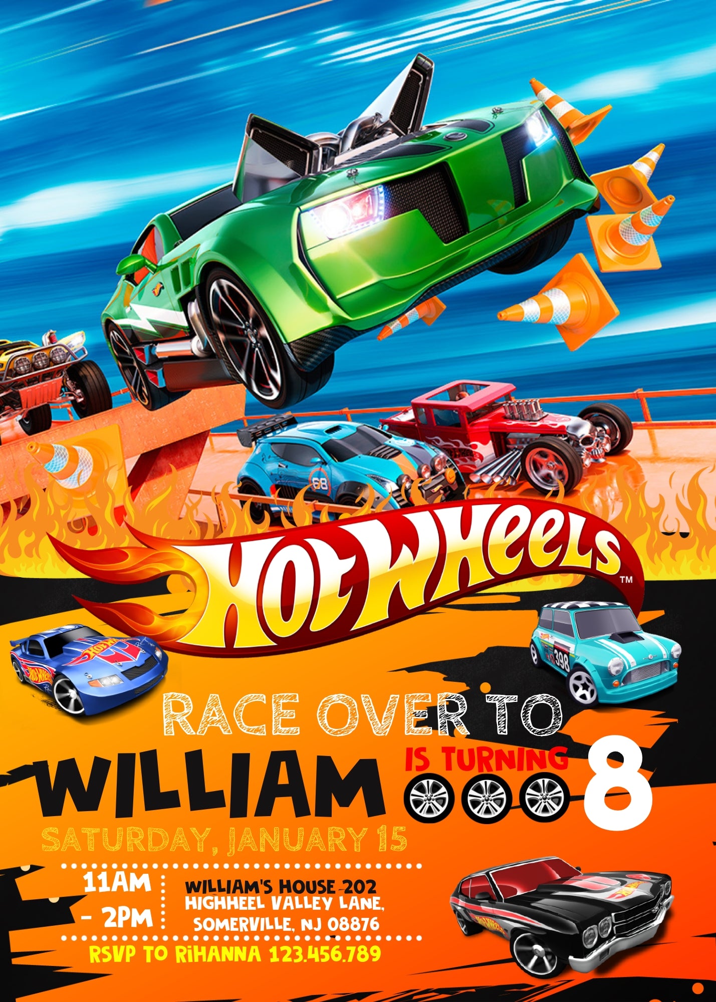 Hot Wheels Racing customizable invitation template | Share or Print | boy | NM307