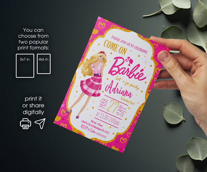 Barbie Pink customizable invitation template | Share or Print | girl | KM796