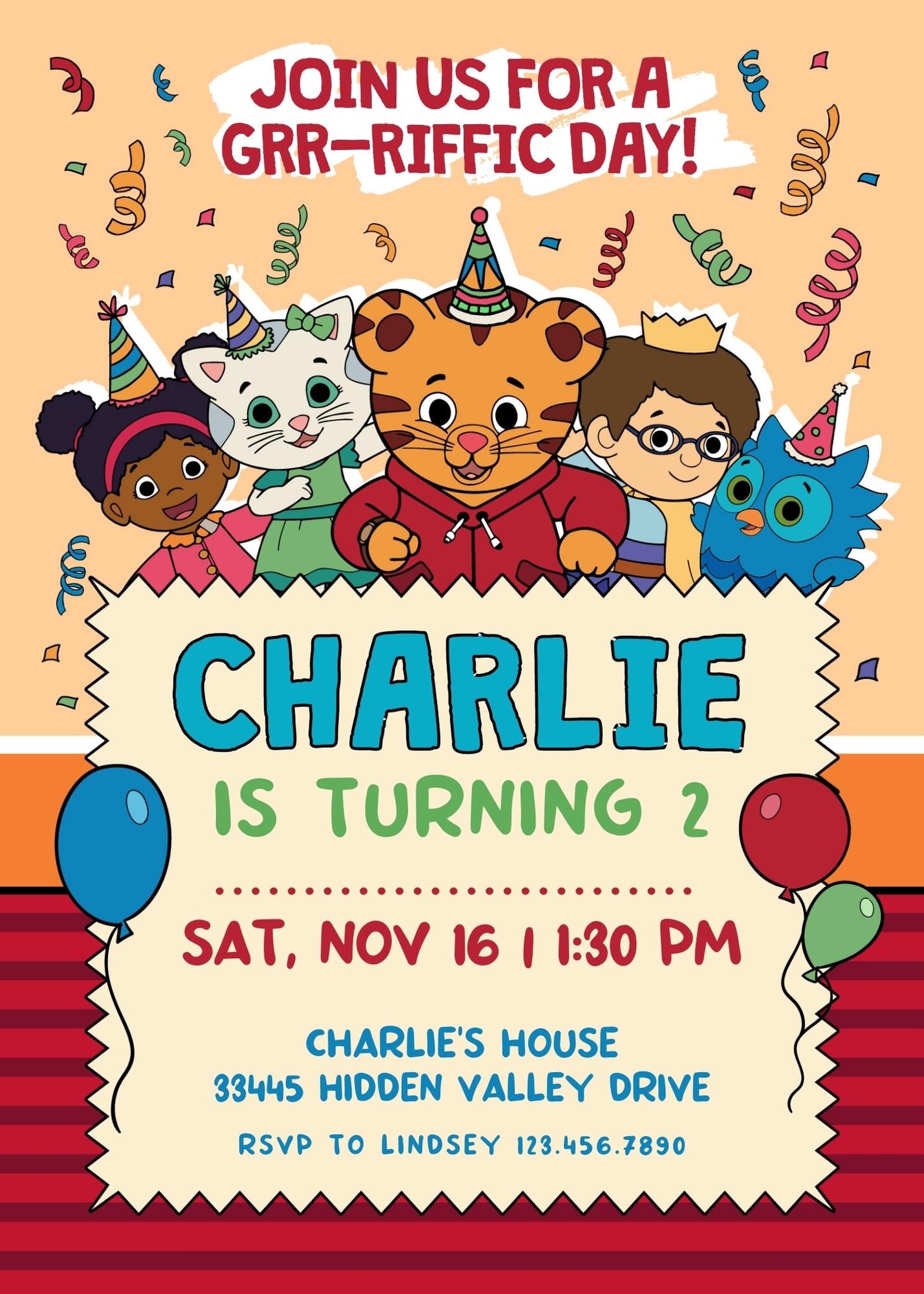 Daniel Tiger's Neighborhood customizable invitation template | Share or Print | RV628