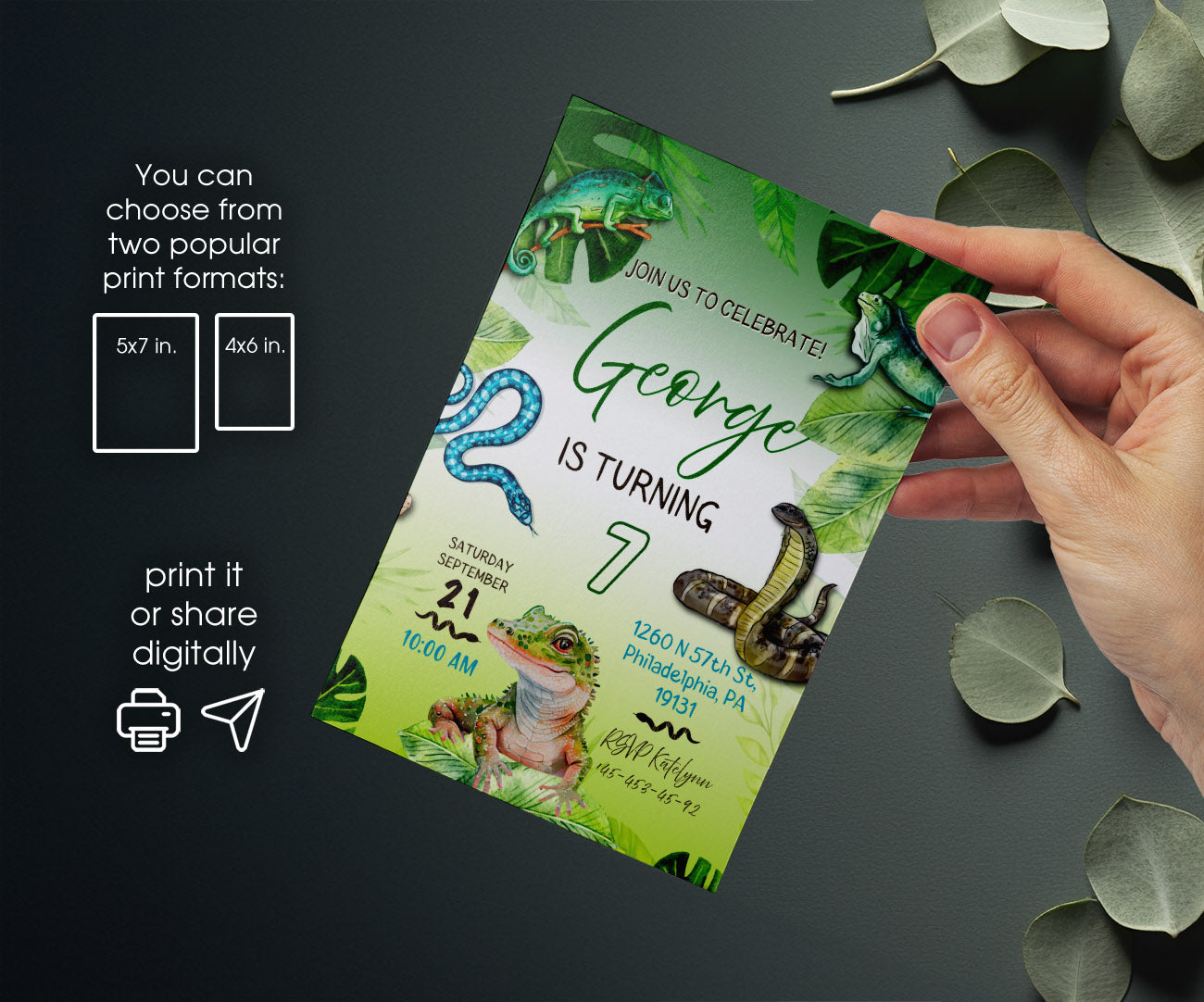 Reptile Lizard Snake customizable invitation template | Share or Print | NP158