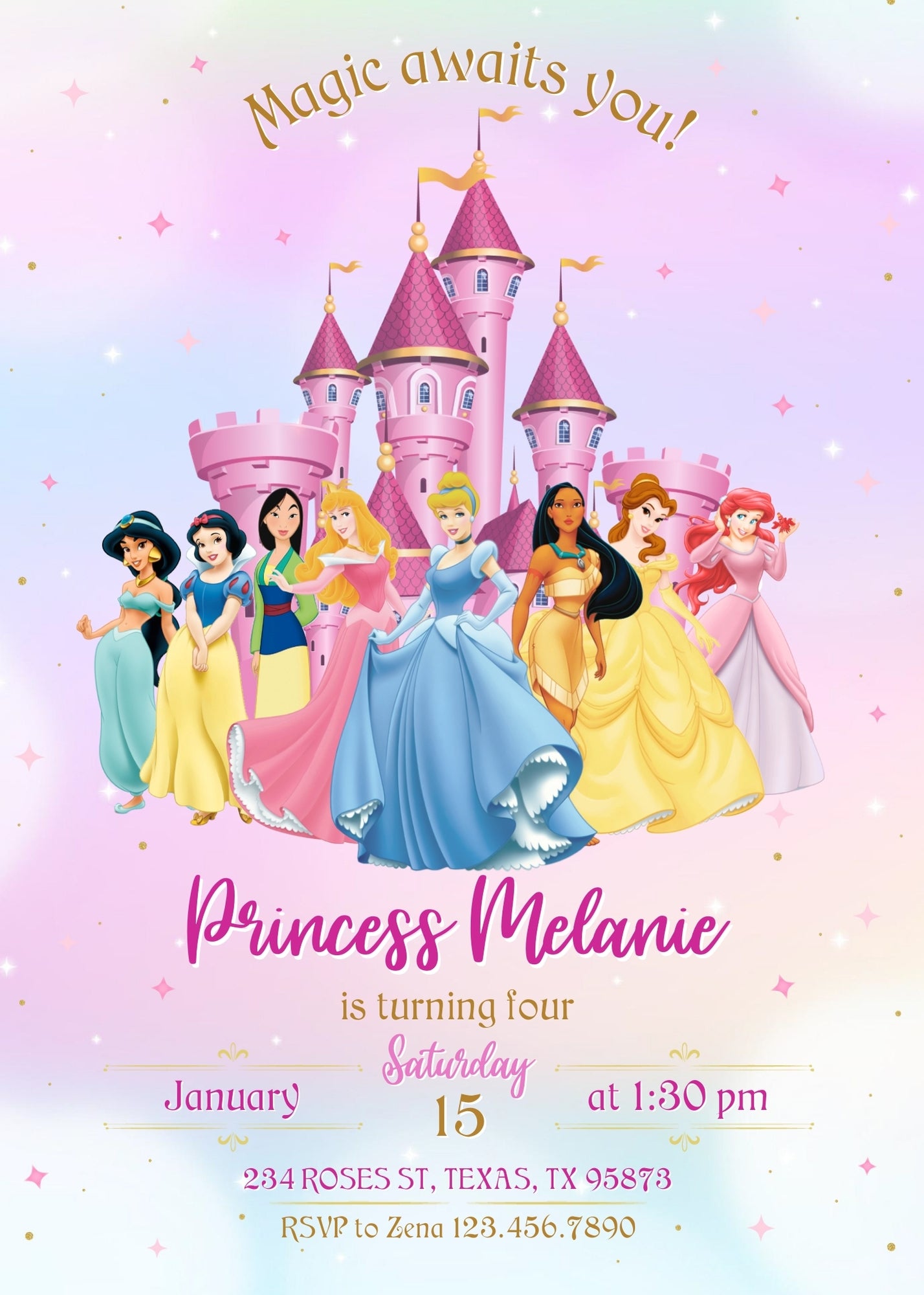 Disney Princess customizable invitation template | Share or Print | girl | DE059