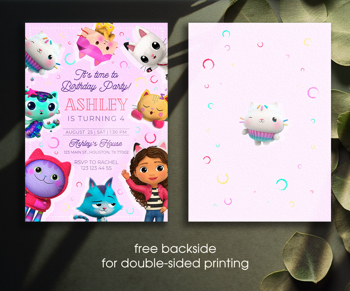 Gabby's Dollhouse Kitten customizable invitation template | Share or Print | girl | EE880