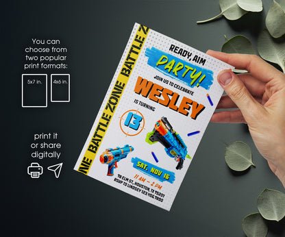 NERF Dart Wars customizable invitation template | Share or Print | boy | IL304