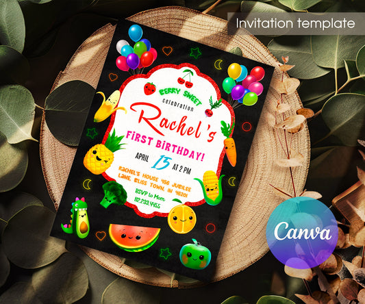 Hey Bear Sensory Dancing Fruits customizable invitation template | Share or Print | ZS009