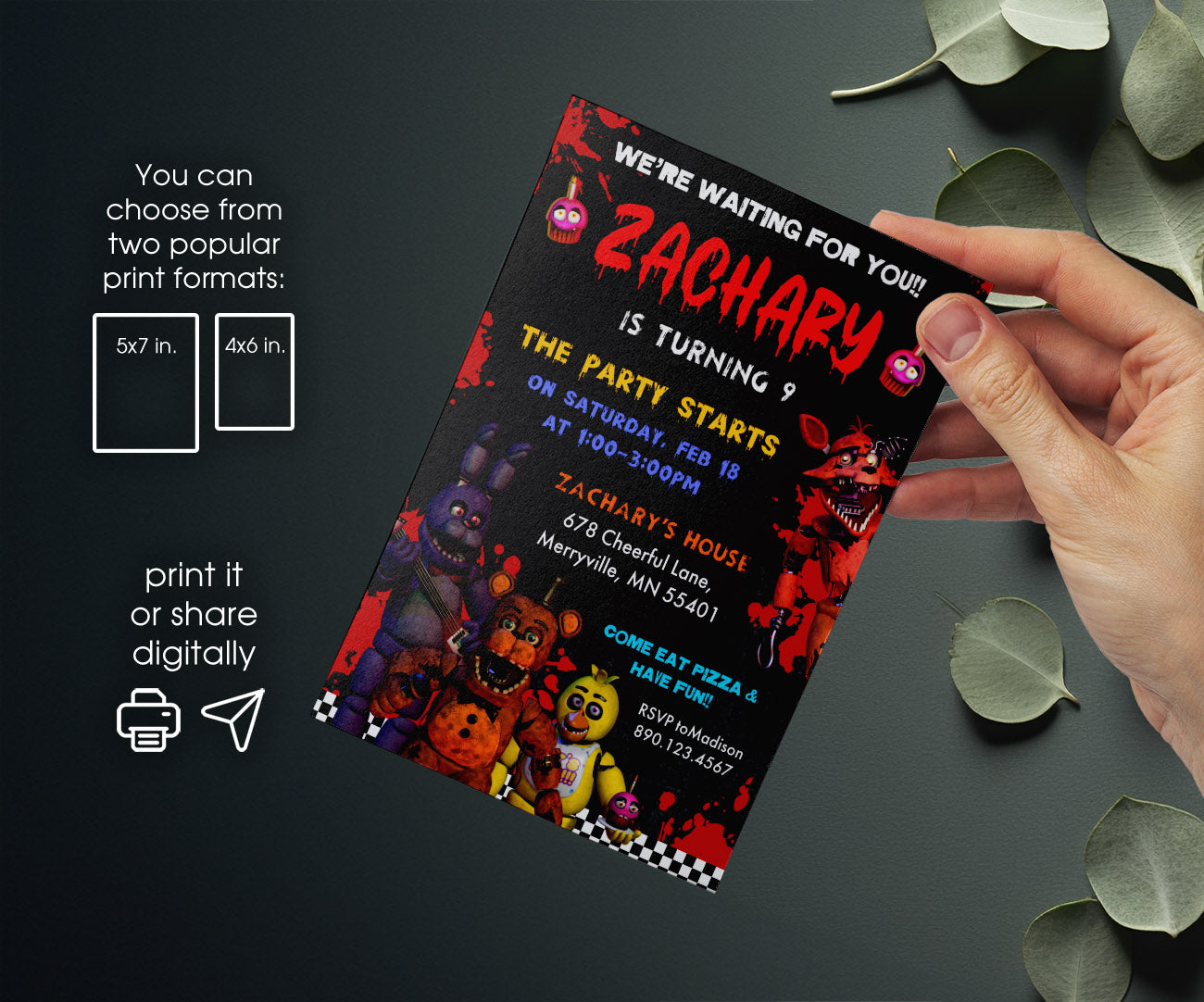 Five Nights at Freddy's customizable invitation template | Share or Print | NK770