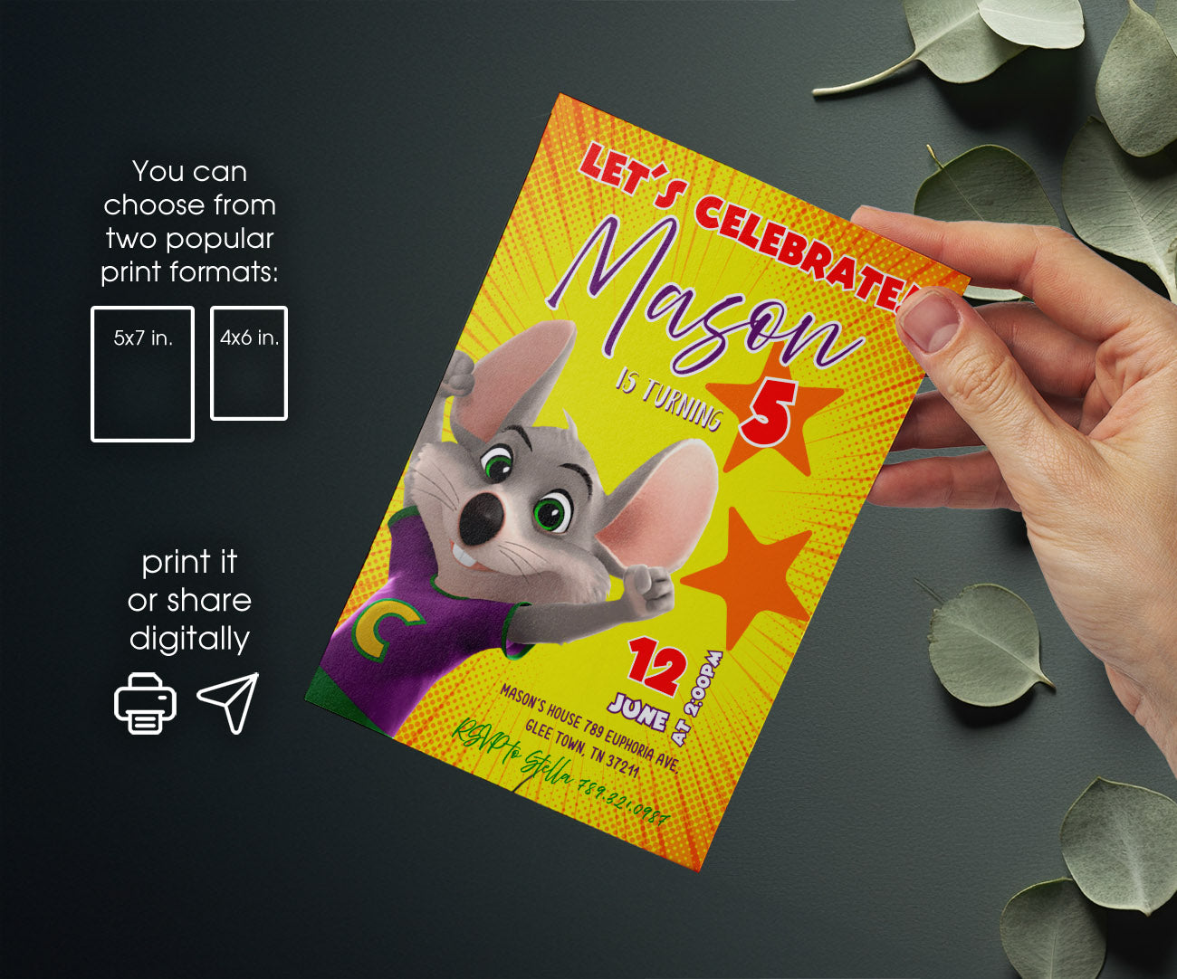 Chuck E. Cheese customizable invitation template | Share or Print | EF396