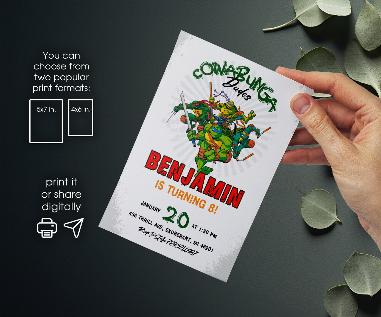 Teenage Mutant Ninja Turtles customizable invitation template | Share or Print | boy | IQ975