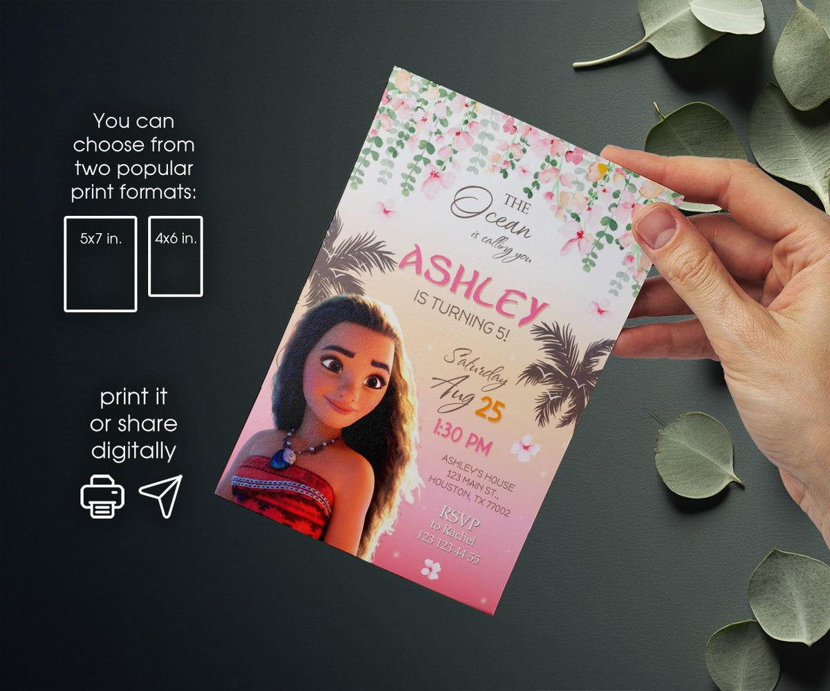 Moana Princess customizable invitation template | Share or Print | girl | YJ845