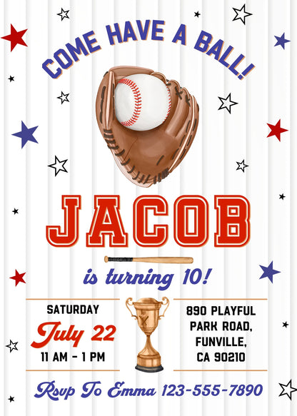 Baseball MLB Sport customizable invitation template | Share or Print | boy | WC302