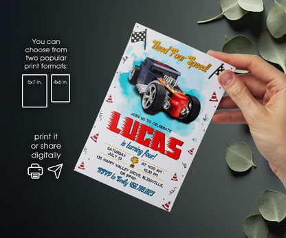 Hot Wheels Need Four Speed customizable invitation template | Share or Print | boy | CA585