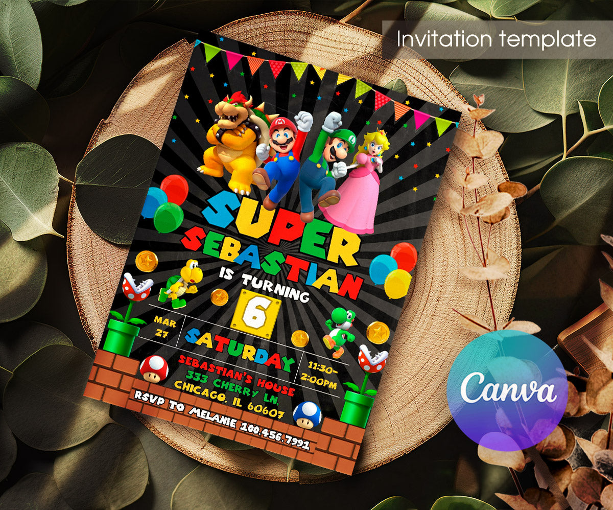 Super Mario Bros customizable invitation template | Share or Print | MU647
