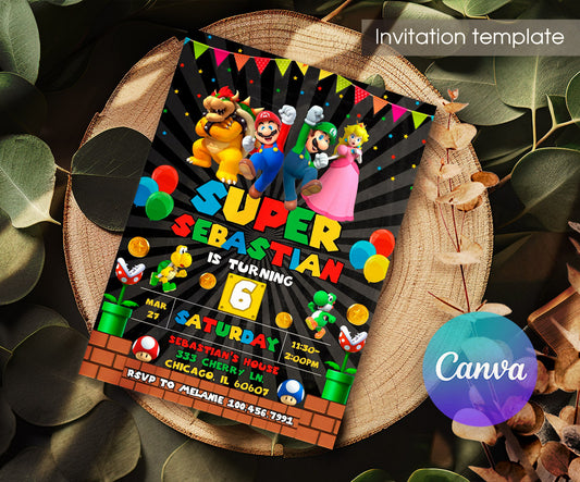 Super Mario Bros customizable invitation template | Share or Print | MU647
