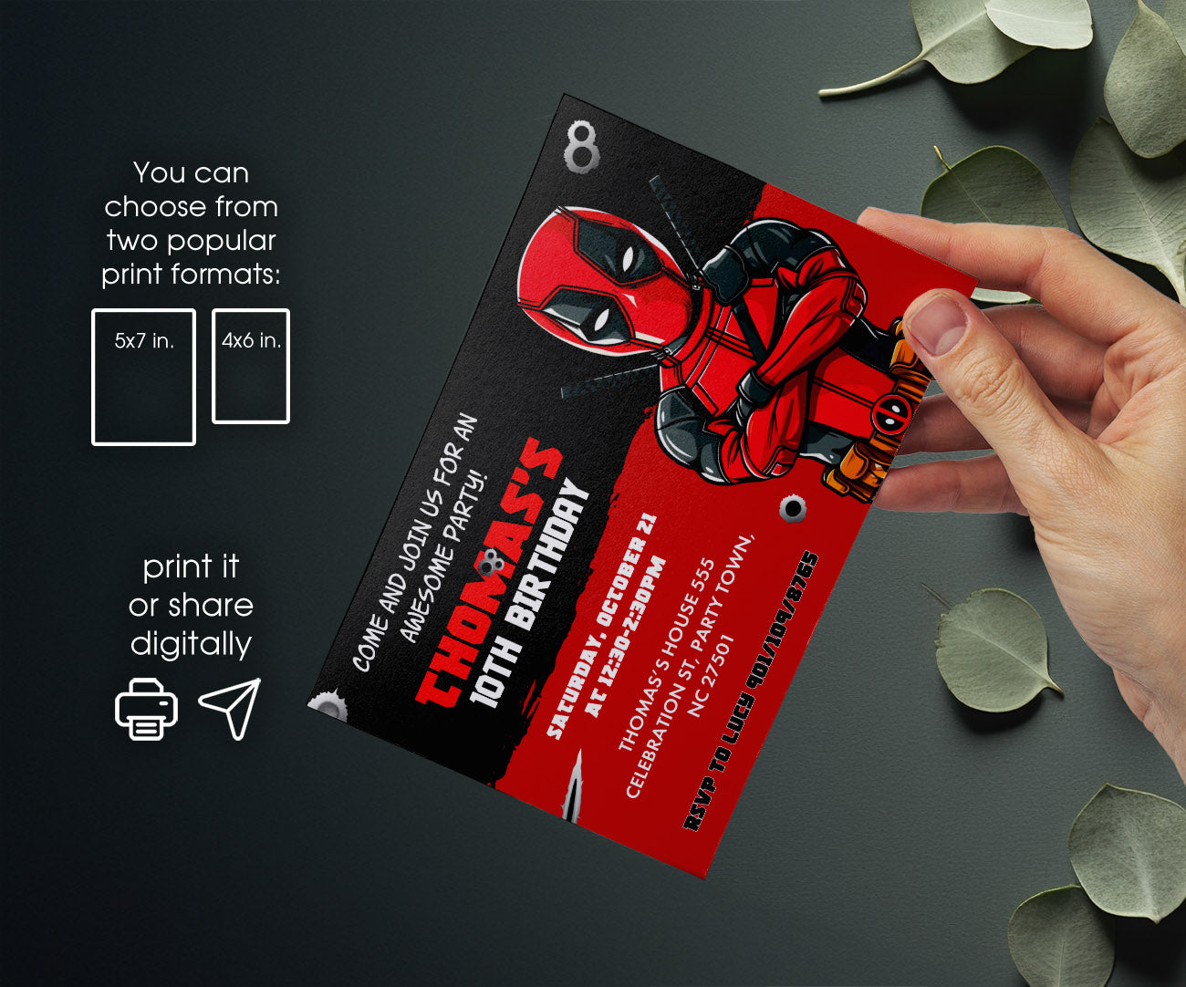 Deadpool Marvel customizable invitation template | Share or Print | boy | SX719