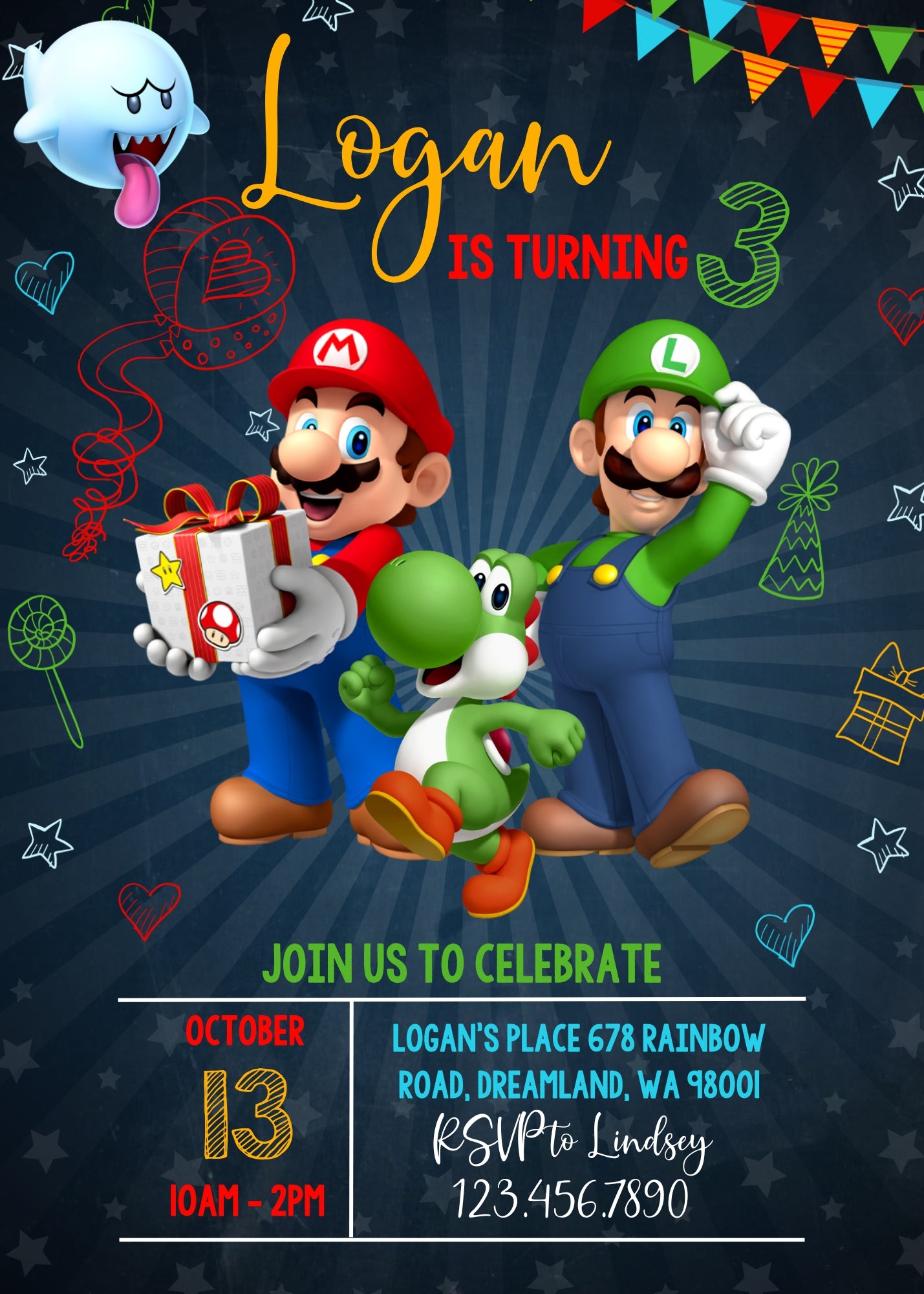 Super Mario Bros customizable invitation template | Share or Print | RU236