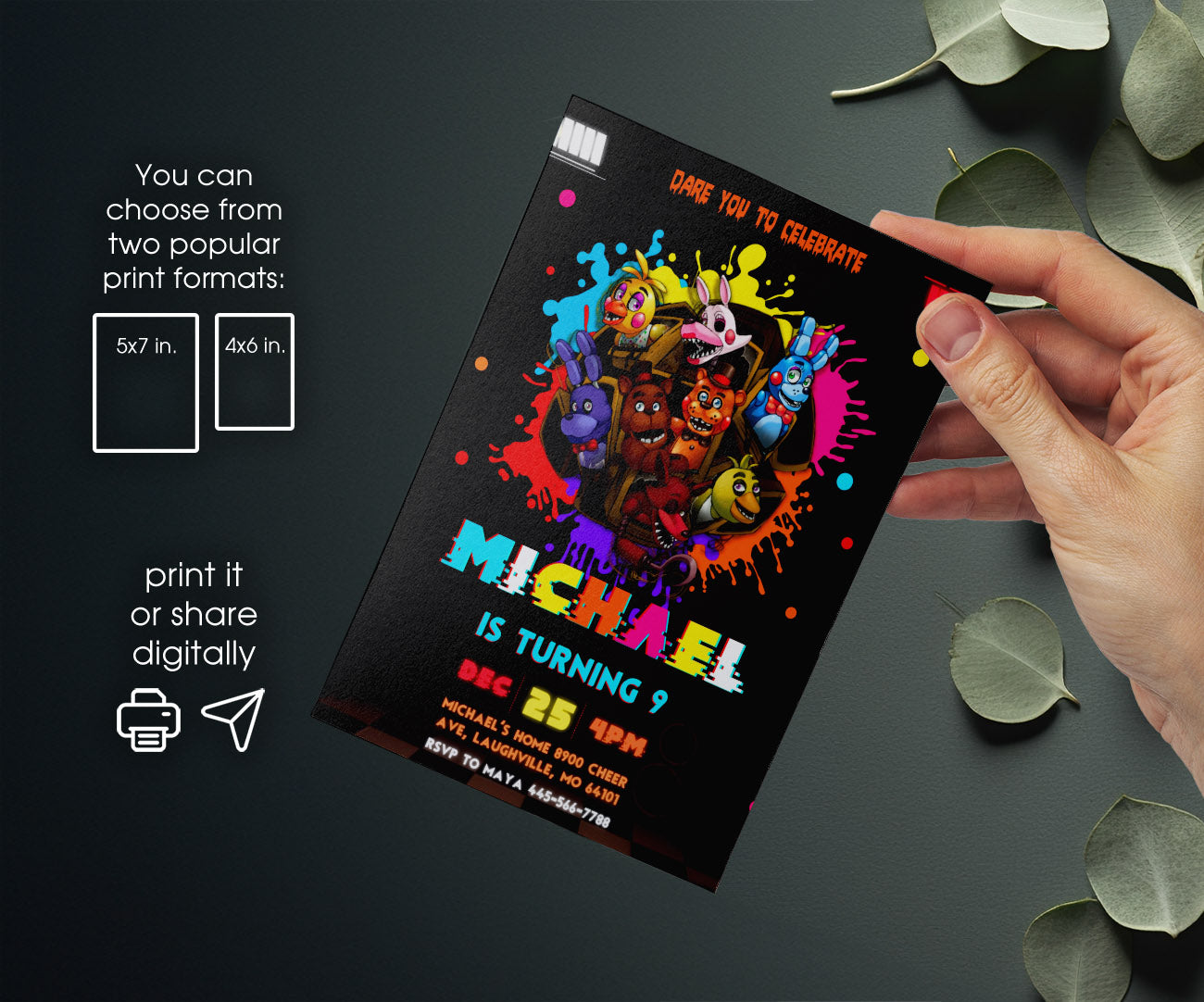 Five Nights at Freddy's customizable invitation template | Share or Print | SS690