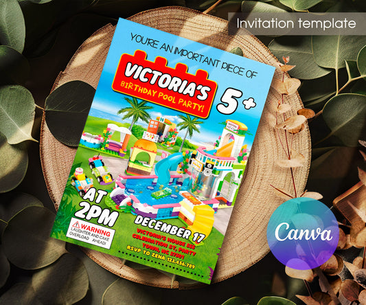 Lego Swimming Pool customizable invitation template | Share or Print | BA733