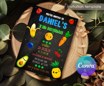 Hey Bear Sensory Dancing Fruits customizable invitation template | Share or Print | TS960