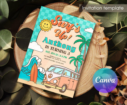 Groovy Surfvan Surfing customizable invitation template | Share or Print | DD262