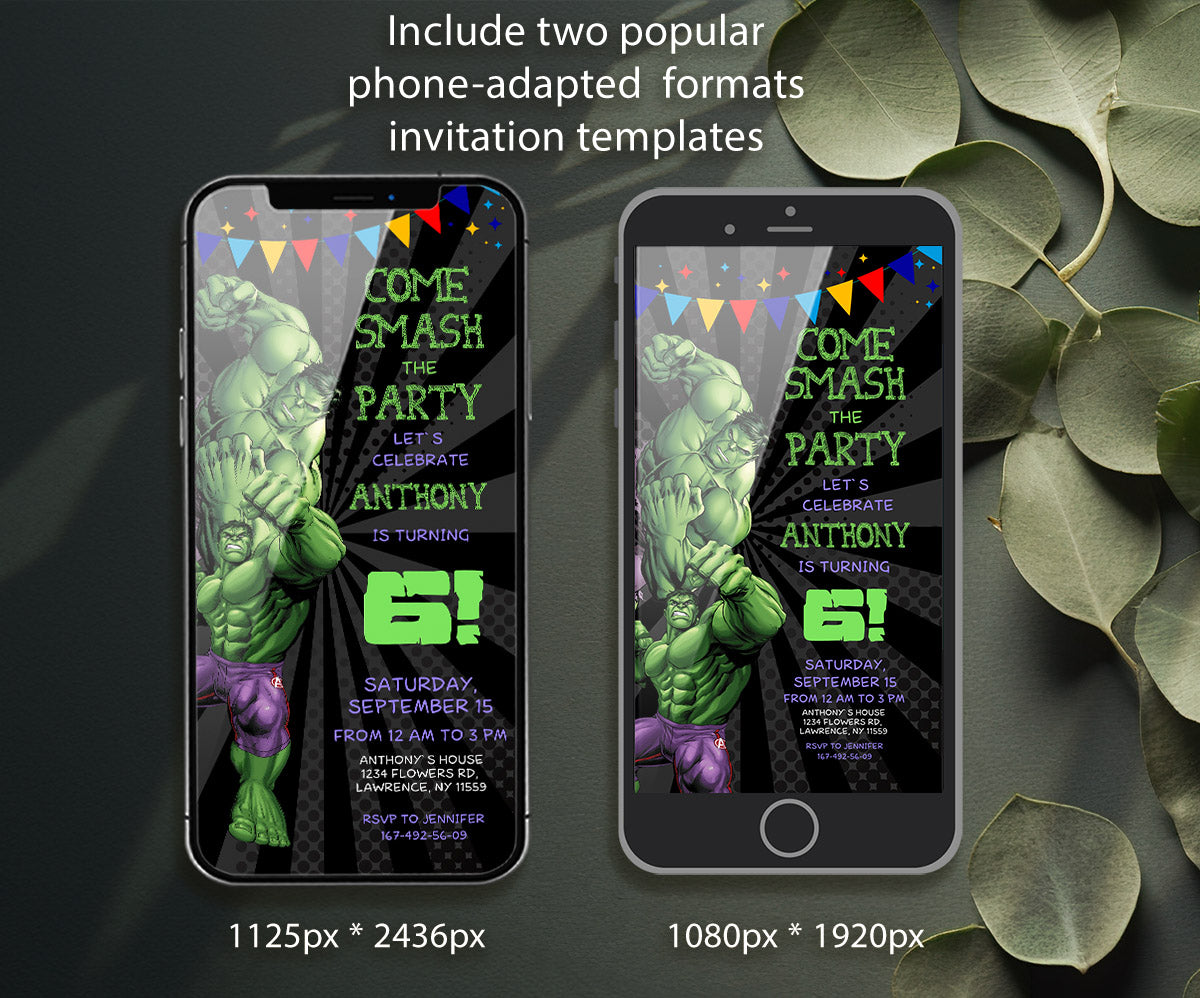 Hulk The Avengers Marvel Superhero customizable invitation template | Share or Print | boy | EM033