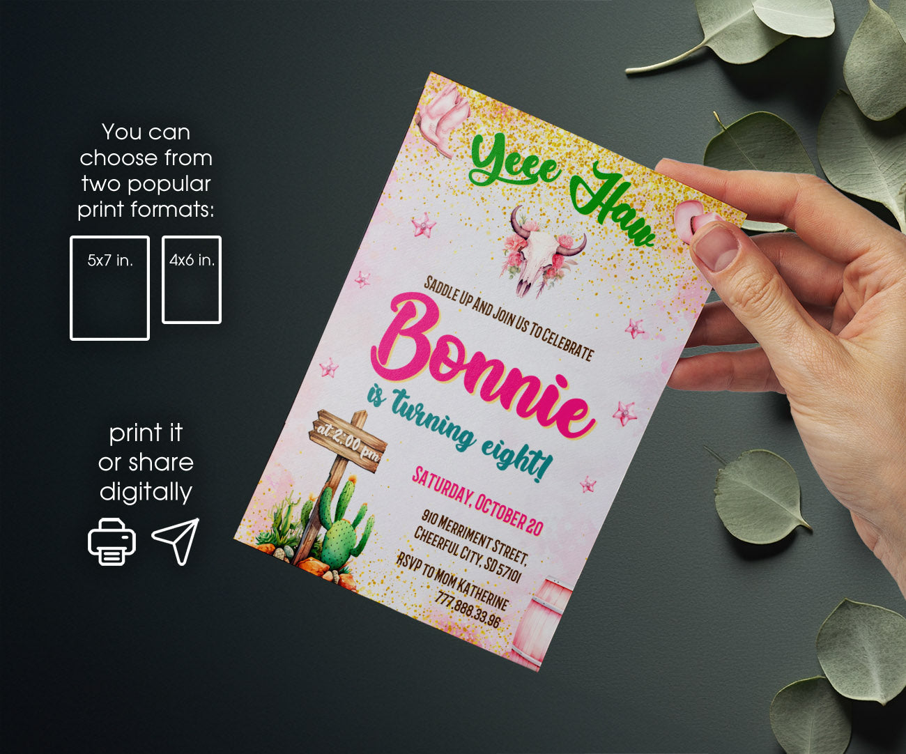 Cowgirl Pink Rodeo customizable invitation template | Share or Print | girl | QT976