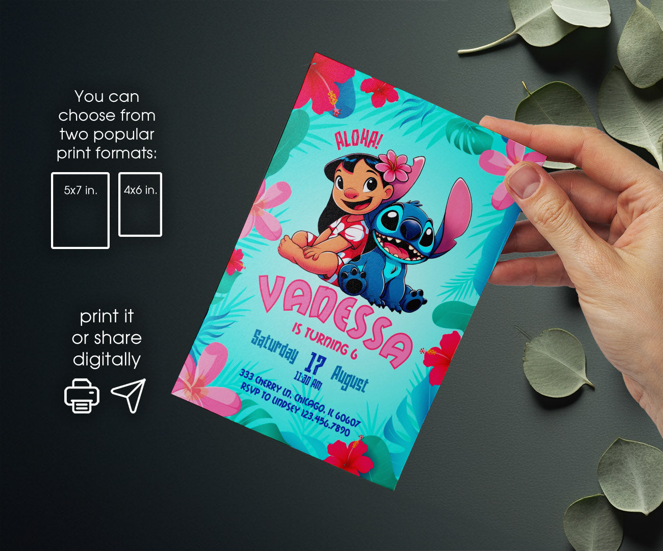 Lilo & Stitch Aloha customizable invitation template | Share or Print | WS954