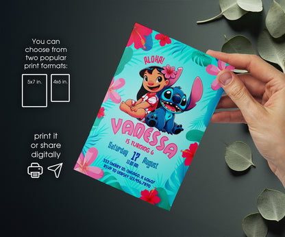 Lilo & Stitch Aloha customizable invitation template | Share or Print | WS954
