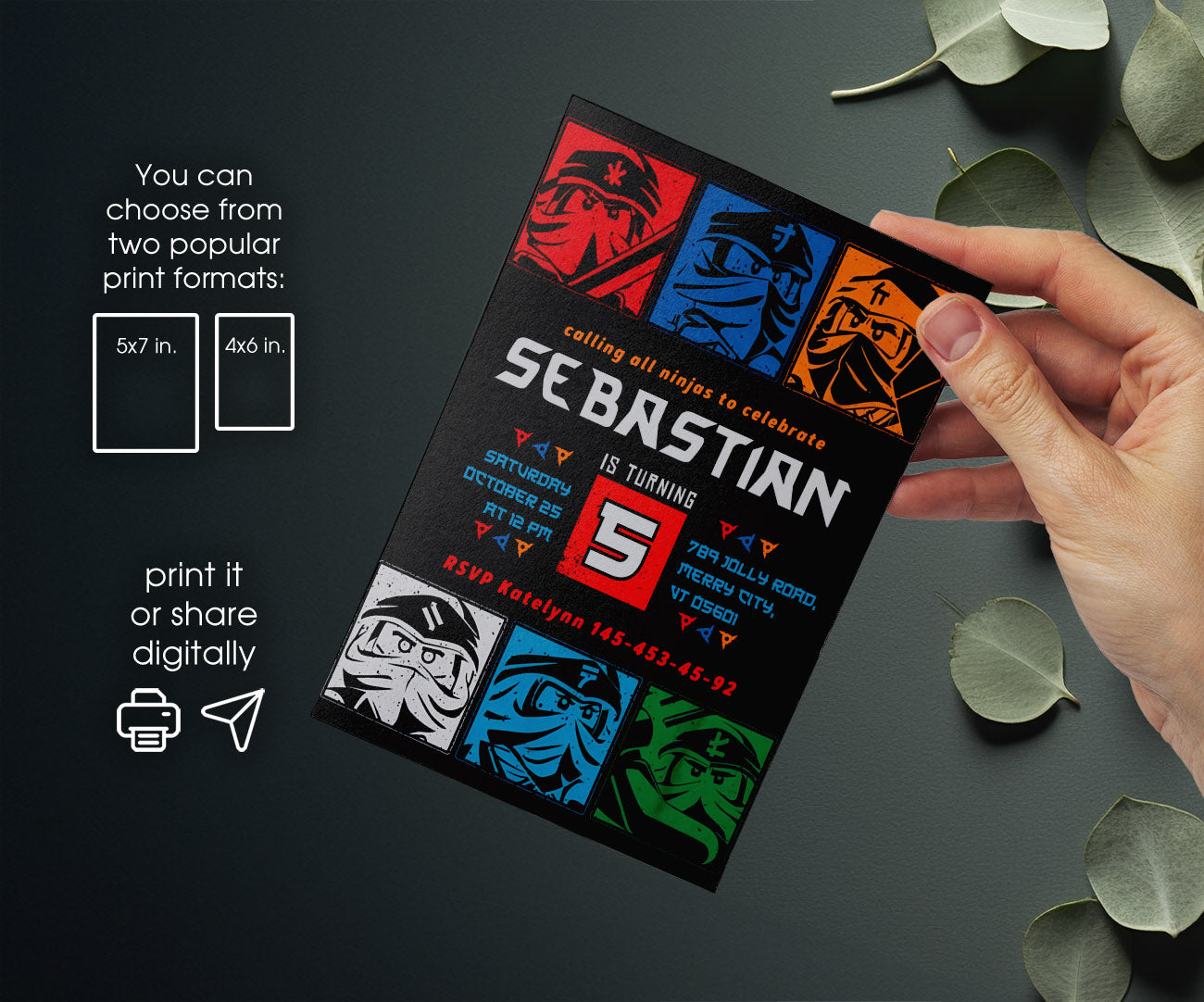 Ninjago Minifigures Lego customizable invitation template | Share or Print | RI015