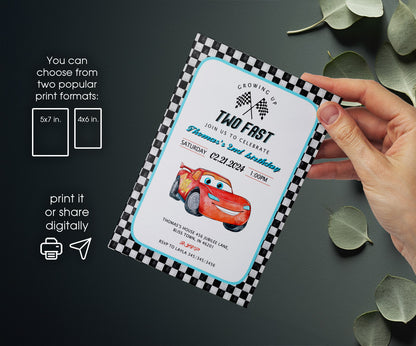 Cars Lightning Mcqueen Two customizable invitation template | Share or Print | boy | PO659
