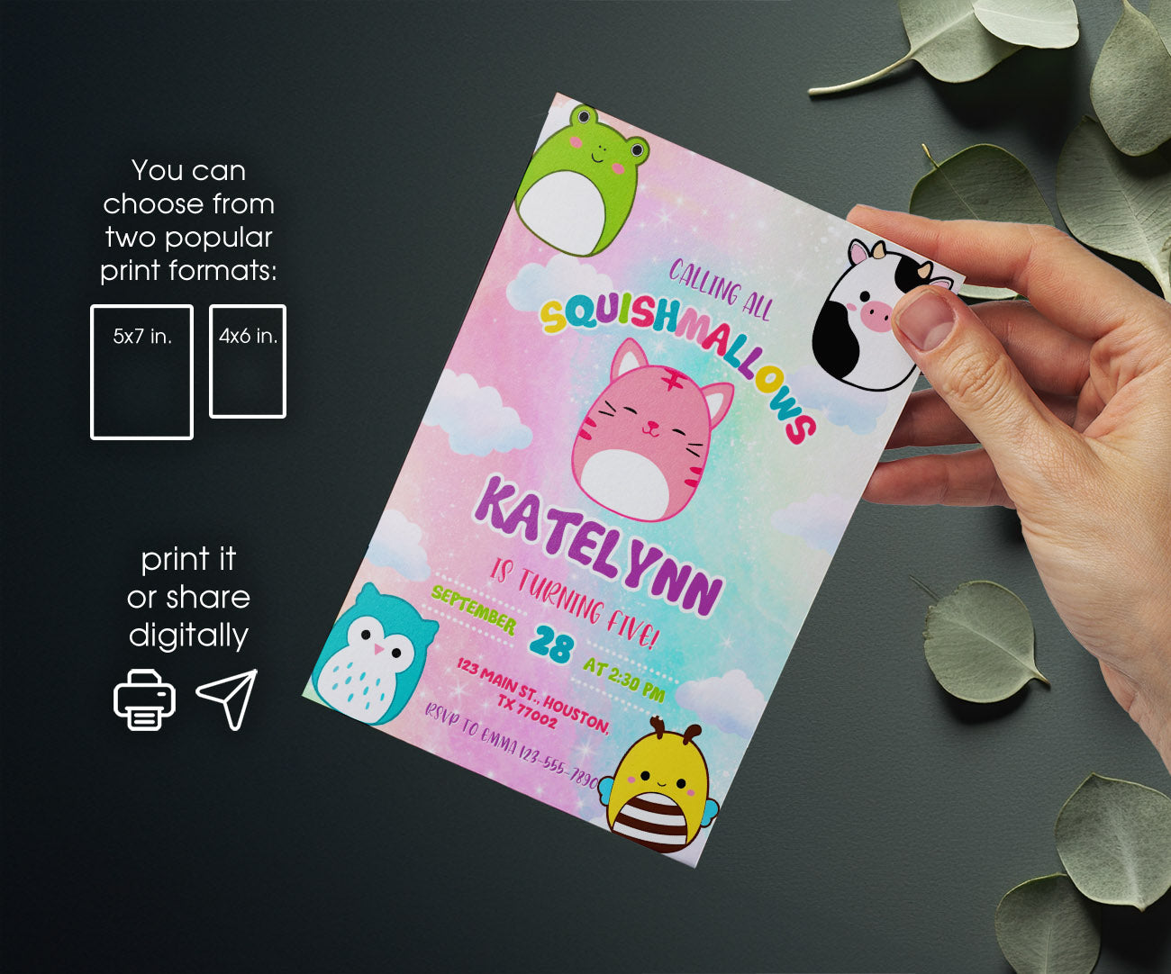 Squishmallows customizable invitation template | Share or Print | XI424