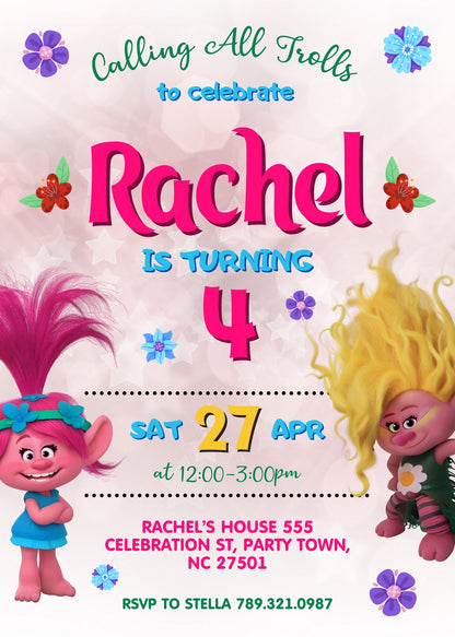 Trolls Poppy customizable invitation template | Share or Print | RD089