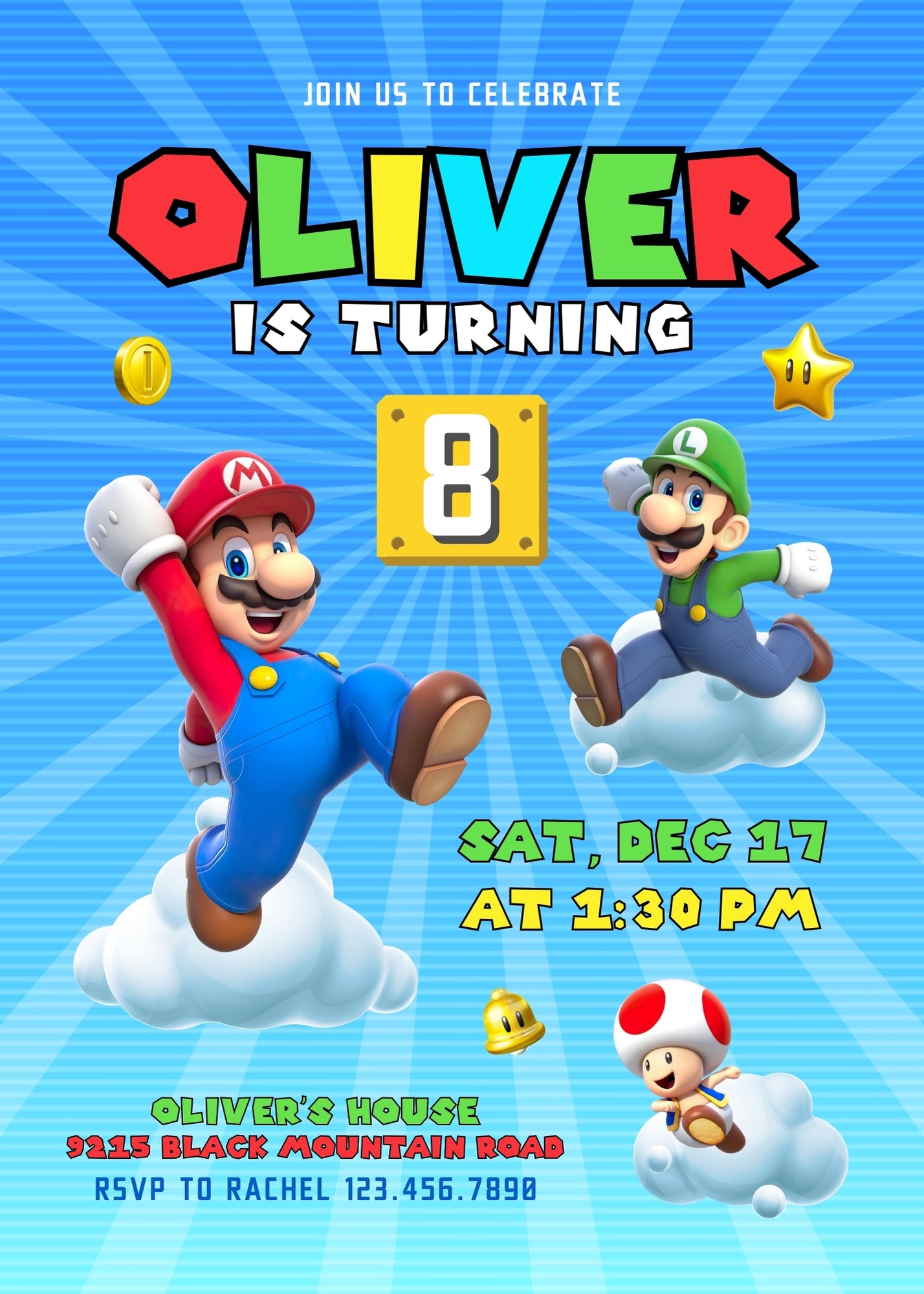 Super Mario Bros customizable invitation template | Share or Print | OE412