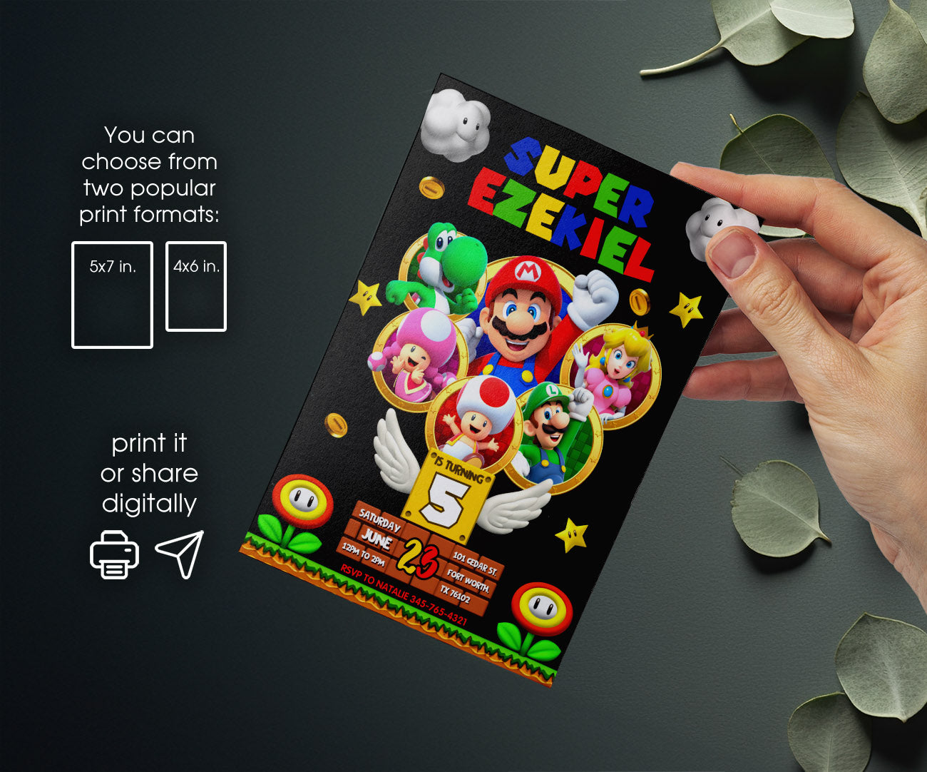 Super Mario Bros customizable invitation template | Share or Print | OW811