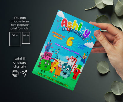 Numberblocks customizable invitation template | Share or Print | EB197