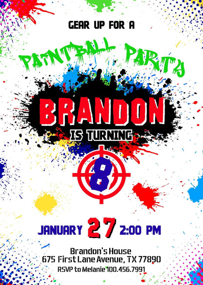 Paintball Airsoft battle customizable invitation template | Share or Print | boy | SP410