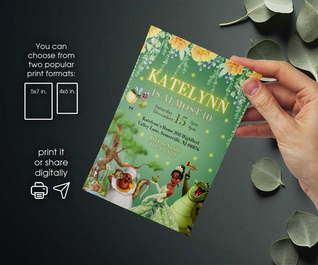 Tiana Frog Princess customizable invitation template | Share or Print | girl | LG590