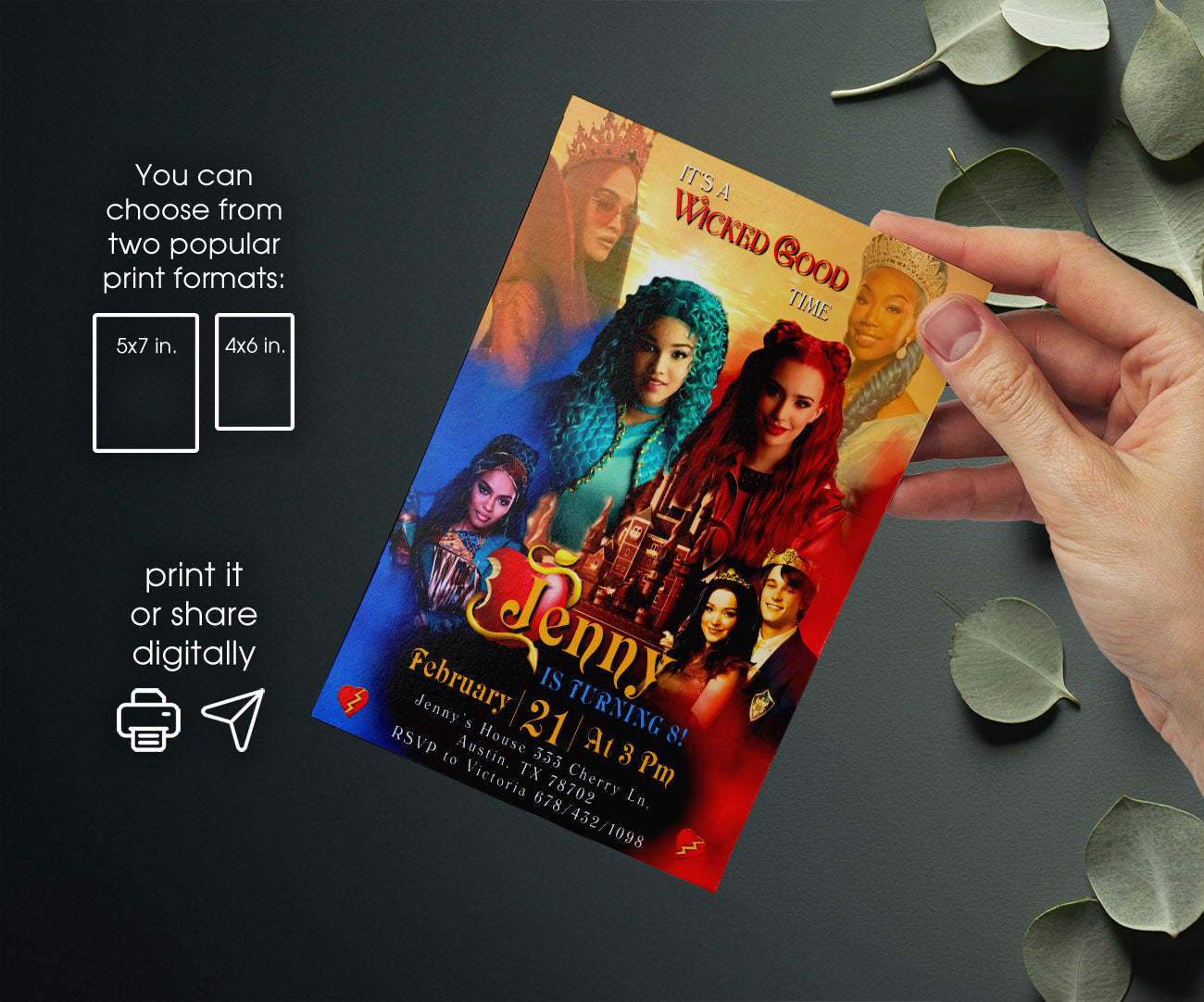 Descendants The Rise of Red Disney customizable invitation template | Share or Print | KS324