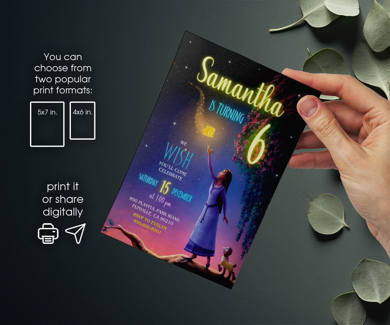 Wish Magic Asha customizable invitation template | Share or Print | girl | QX023