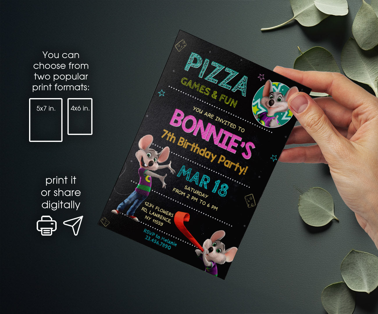 Chuck E. Cheese customizable invitation template | Share or Print | IA242