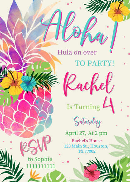 Aloha Luau Party customizable invitation template | Share or Print | girl | LP458