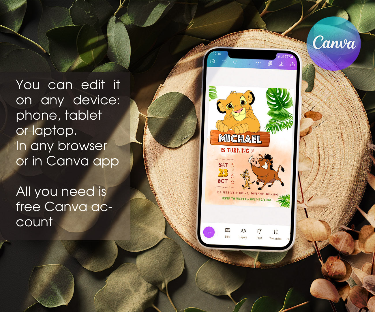 Lion King Simba customizable invitation template | Share or Print | AF068