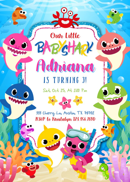 Baby Shark customizable invitation template | Share or Print | IE125