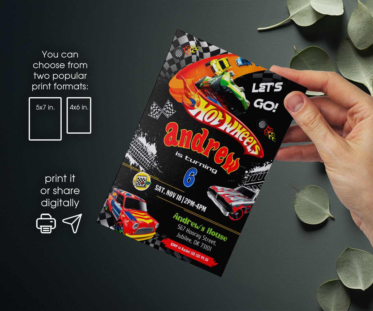 Hot Wheels Racing customizable invitation template | Share or Print | boy | VO818