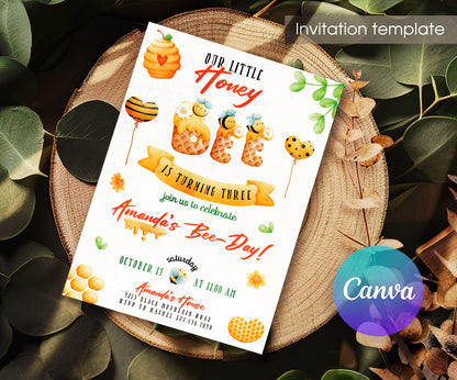 1st Bee Day Party customizable invitation template | Share or Print | ZJ030