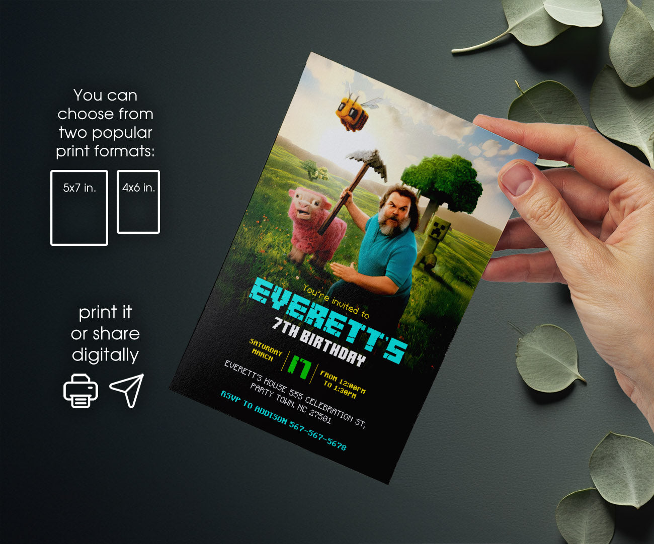 Minecraft Movie Gamer customizable invitation template | Share or Print | JX746