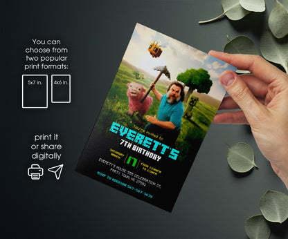 Minecraft Movie Gamer customizable invitation template | Share or Print | JX746